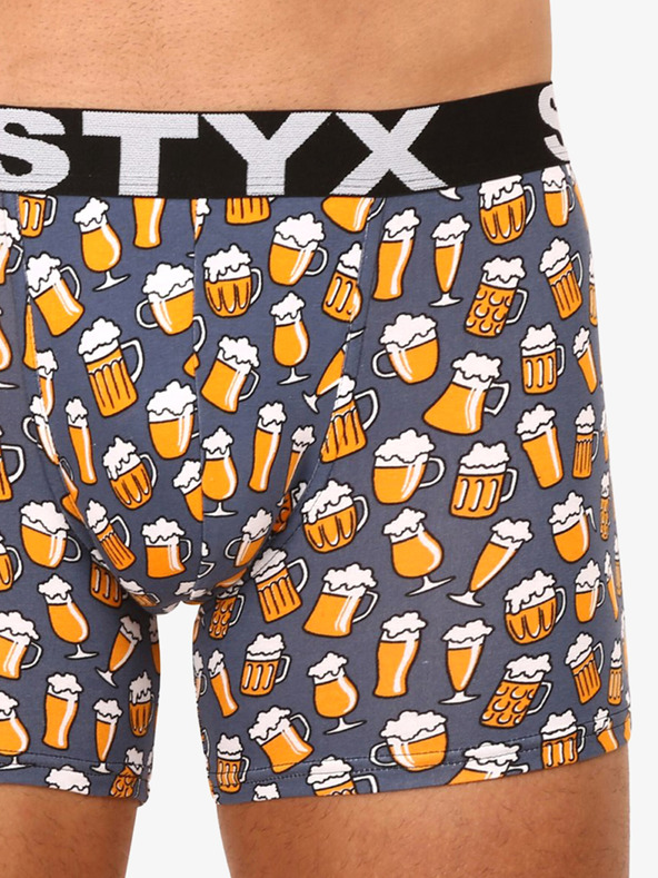 Styx Šedé pánské vzorované boxerky Styx Pivo