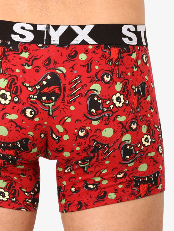 Styx Červené pánské vzorované boxerky Styx Zombie