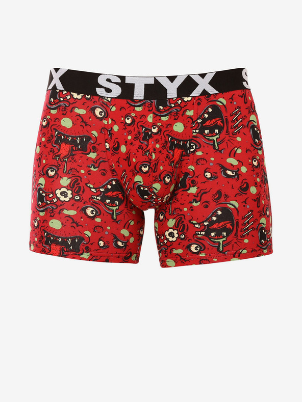 Styx Červené pánské vzorované boxerky Styx Zombie