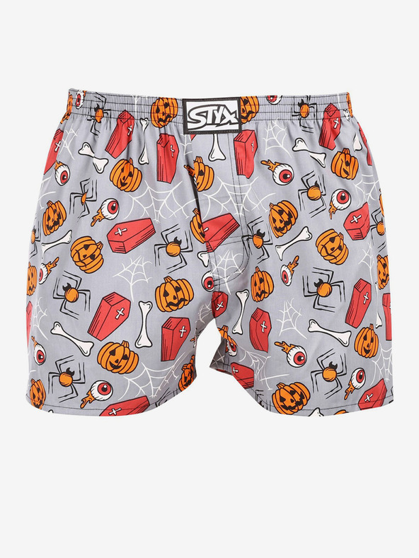 Styx Oranžovo-šedé pánské trenýrky Styx Halloween rakve
