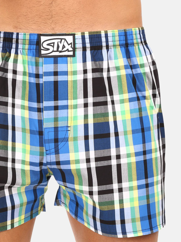 Styx Zeleno-modré pánské kostkované trenýrky Styx