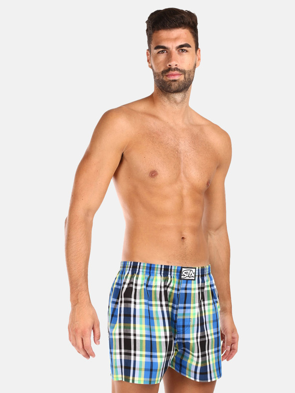Styx Zeleno-modré pánské kostkované trenýrky Styx