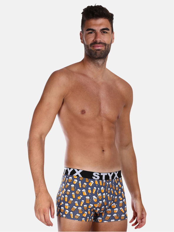 Styx Šedé pánské vzorované boxerky Styx Pivo