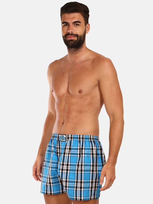 Styx Modré pánské kostkované trenýrky Styx