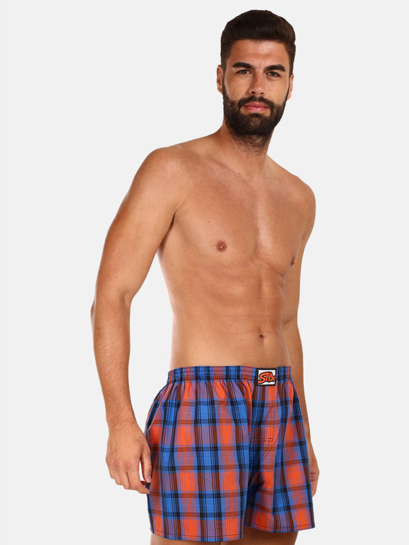 Styx Oranžovo-modré pánské kostkované trenýrky Styx