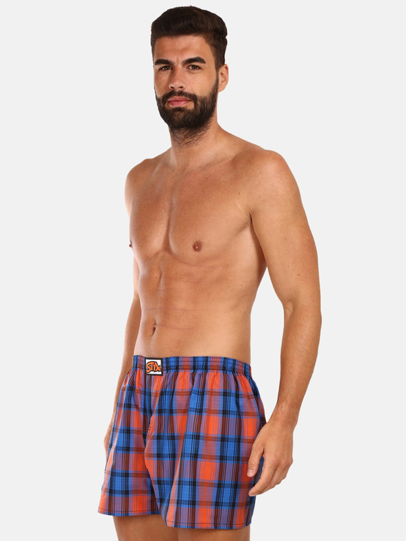 Styx Oranžovo-modré pánské kostkované trenýrky Styx