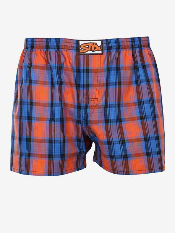 Styx Oranžovo-modré pánské kostkované trenýrky Styx