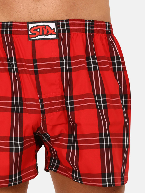 Styx Červené pánské kostkované trenýrky Styx