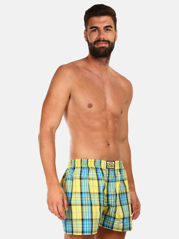 Styx Modro-žluté pánské kostkované trenýrky Styx