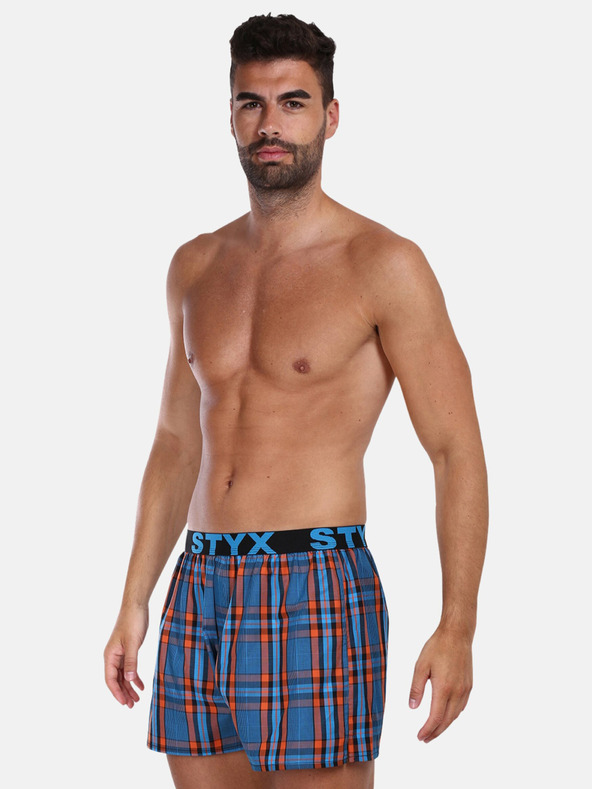 Styx Oranžovo-modré pánské kostkované trenýrky Styx