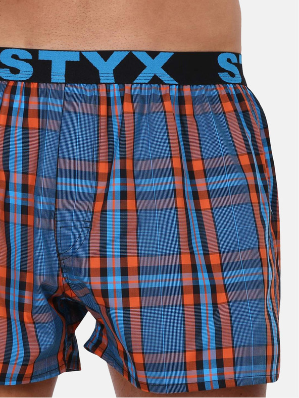 Styx Oranžovo-modré pánské kostkované trenýrky Styx