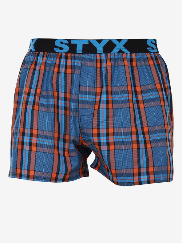 Styx Oranžovo-modré pánské kostkované trenýrky Styx