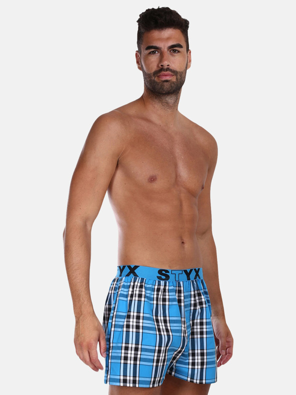 Styx Modré pánské kostkované trenýrky Styx