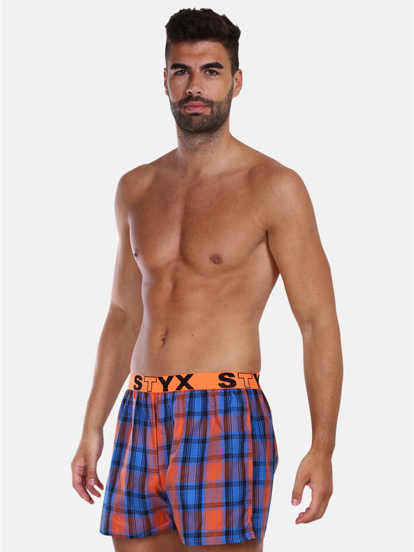Styx Oranžovo-modré pánské kostkované trenýrky Styx