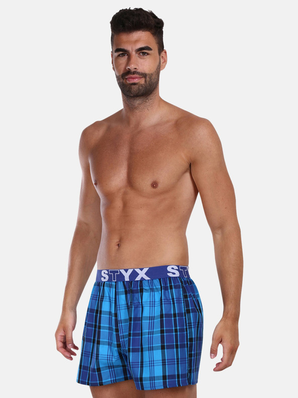 Styx Modré pánské kostkované trenýrky  Styx