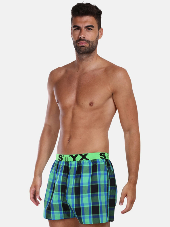 Styx Modro-zelené pánské kostkované trenýrky Styx