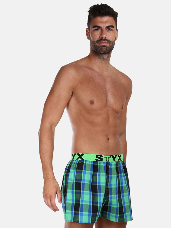 Styx Modro-zelené pánské kostkované trenýrky Styx