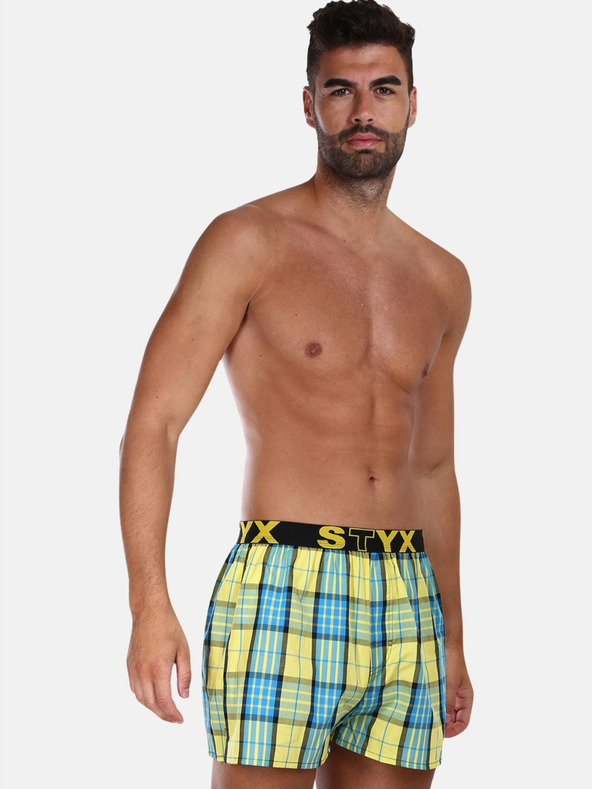 Styx Modro-žluté pánské kostkované trenýrky Styx