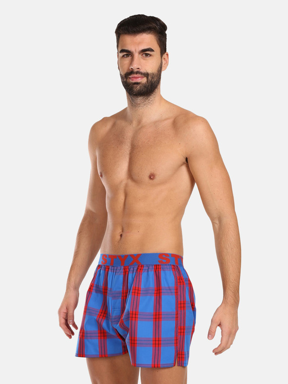 Styx Červeno-modré pánské kostkované trenýrky Styx