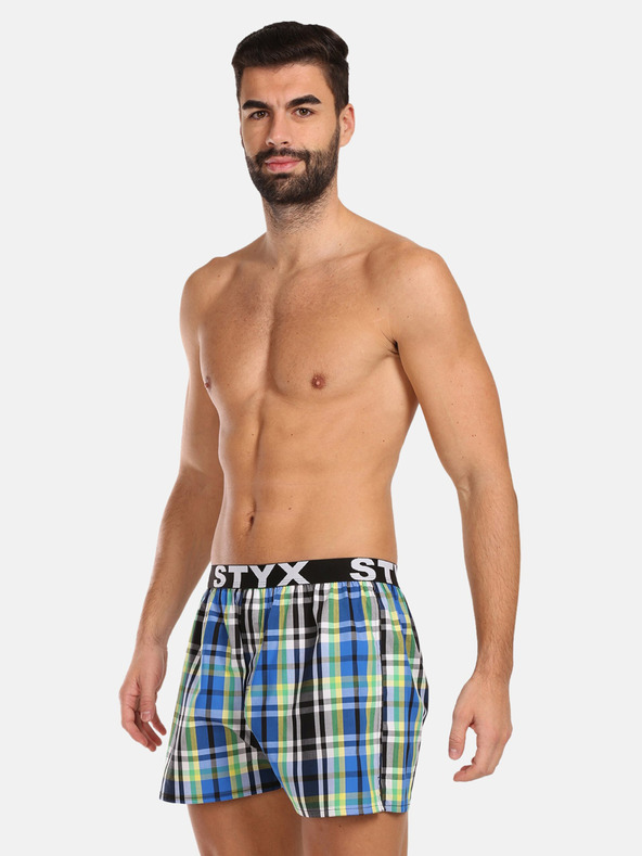 Styx Modro-černé pánské kostkované trenýrky Styx