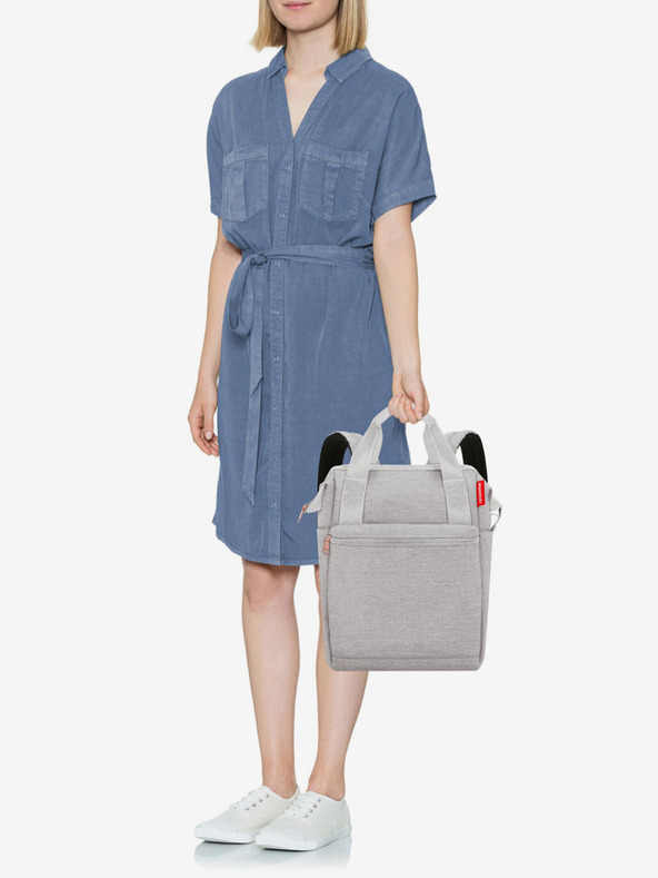 Reisenthel Světle šedý žíhaný batoh a taška 2v1 Reisenthel Allrounder R Twist Sky rose