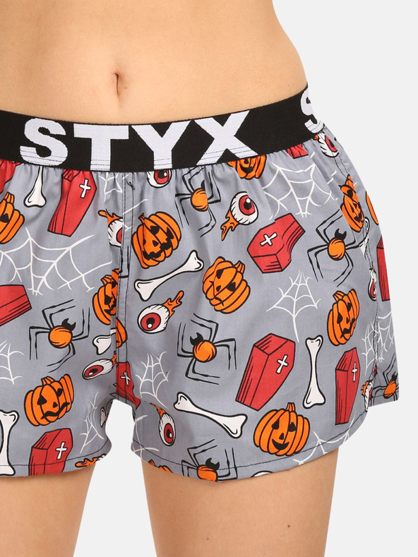 Styx Oranžovo-šedé dámské vzorované trenýrky na spaní Styx Halloween rakve