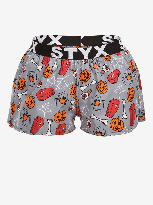 Styx Oranžovo-šedé dámské vzorované trenýrky na spaní Styx Halloween rakve