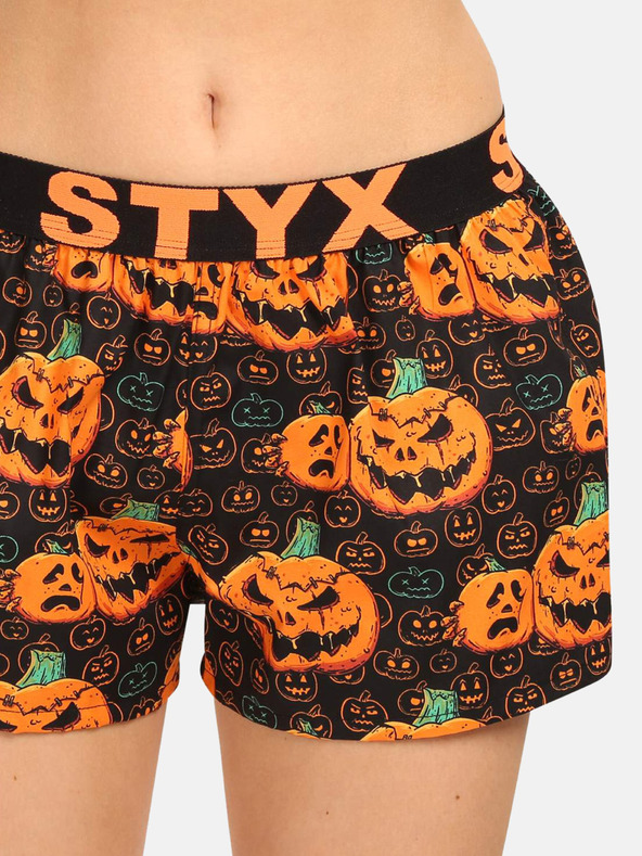 Styx Černo-oranžové dámské vzorované trenýrky na spaní Styx Halloween dýně