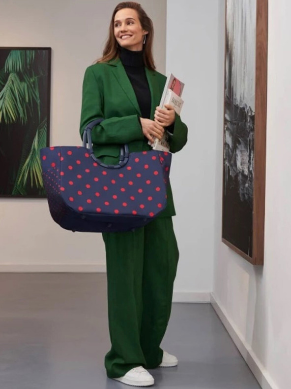 Reisenthel Tmavě modrá dámská puntíkovaná taška Reisenthel Loopshopper L Frame Mixed Dots