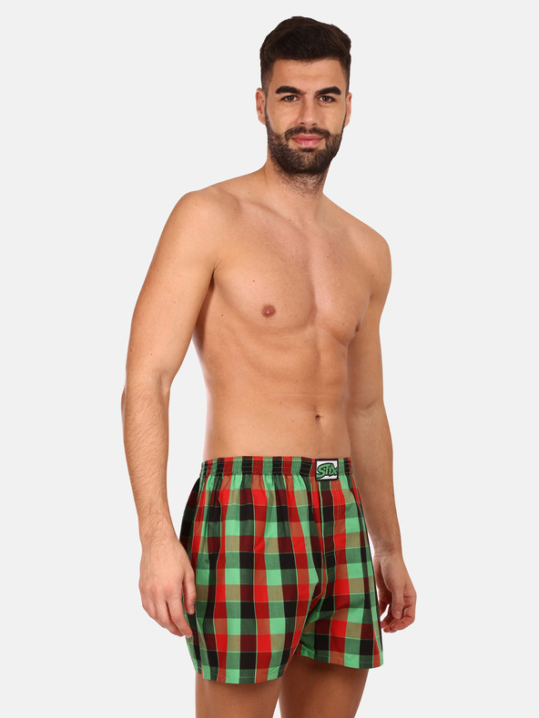 Styx Sada tří pánských kostkovaných trenýrek v červené, žluté a zelené barvě STYX