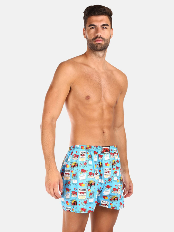 Styx Sada tří pánských vzorovaných trenýrek ve světle modré, šedé a červené barvě STYX