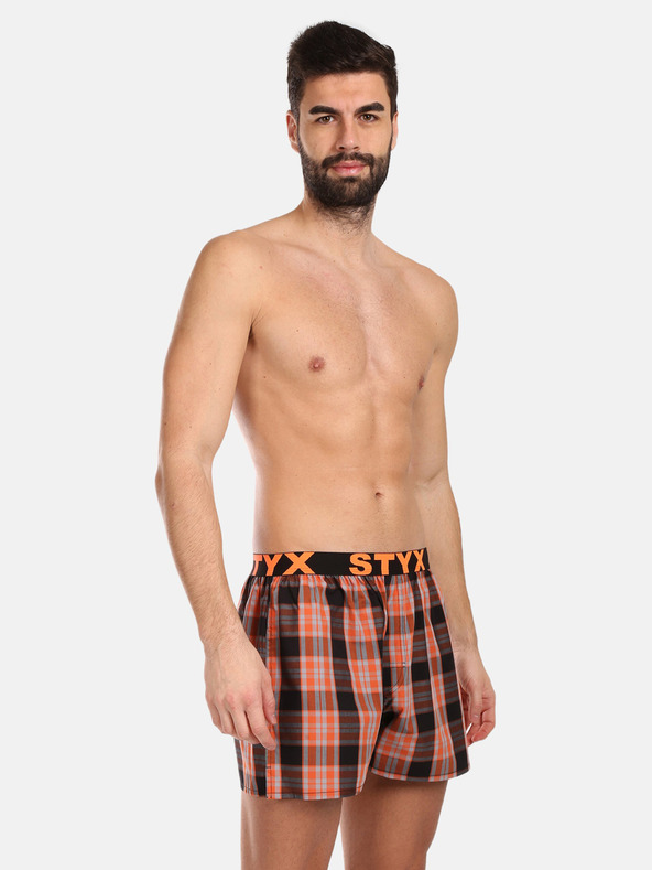 Styx Černo-oranžové pánské kostkované trenýrky Styx