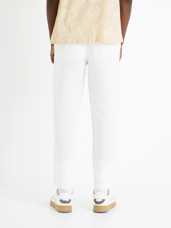 Celio Bílé pánské lněné kalhoty Celio Dolinus