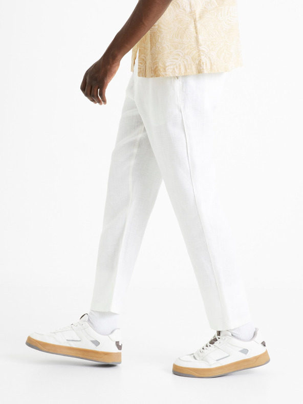Celio Bílé pánské lněné kalhoty Celio Dolinus