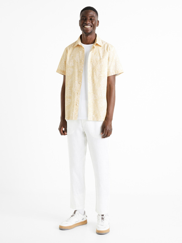 Celio Bílé pánské lněné kalhoty Celio Dolinus