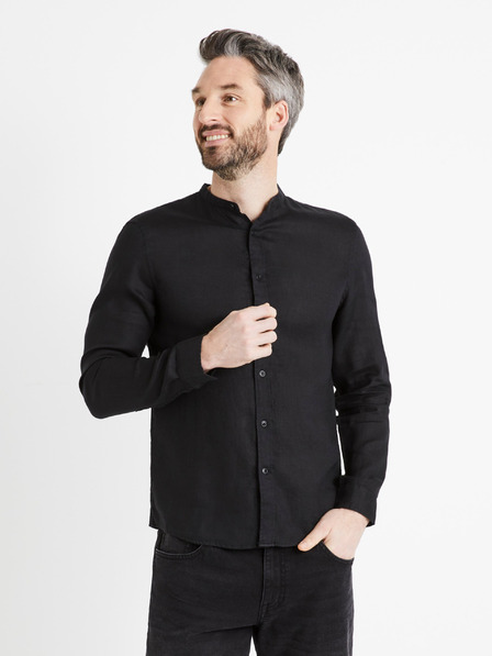 Celio Černá pánská lněná košile Celio Damaolin