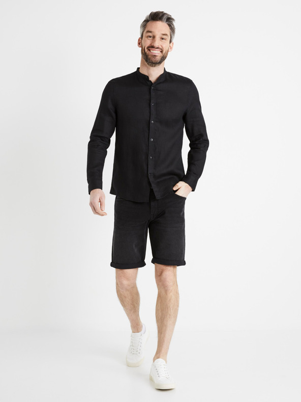 Celio Černá pánská lněná košile Celio Damaolin