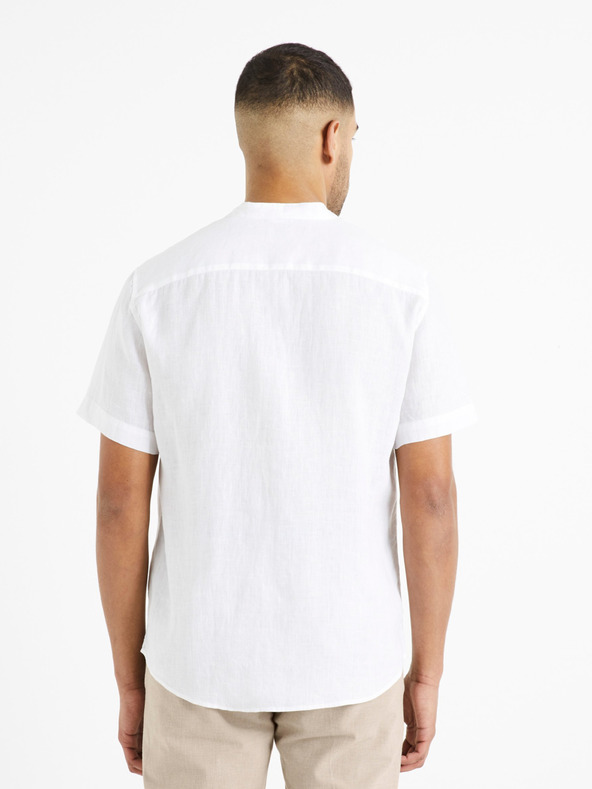 Celio Bílá pánská lněná košile Celio Damopoc