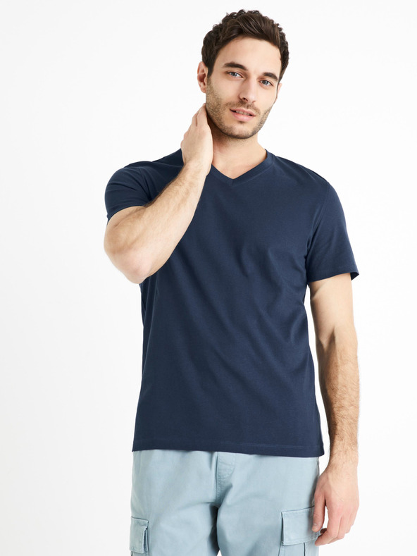 Celio Tmavě modré pánské basic tričko Celio Debasev