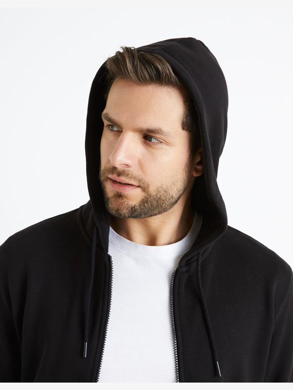 Celio Černá pánská basic mikina s kapucí Celio Fethree