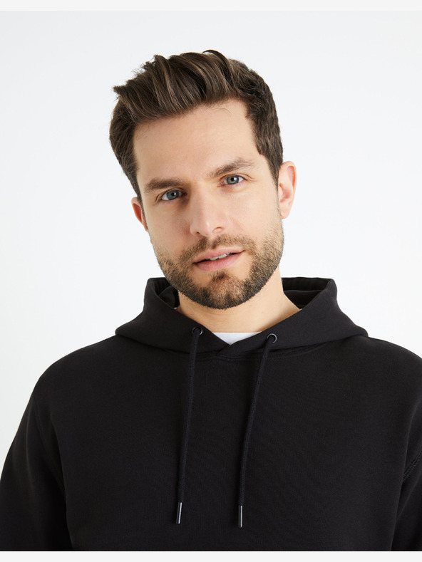 Celio Černá pánská mikina s kapucí Celio Fesix