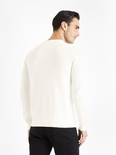 Celio Krémový pánský basic svetr Celio Bepic