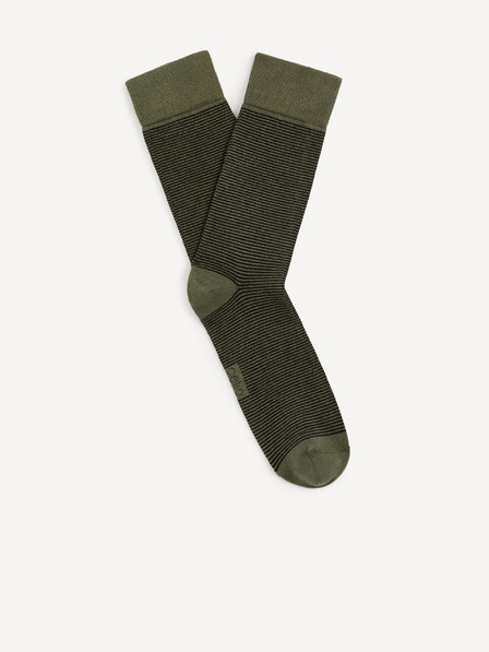 Celio Khaki pánské pruhované ponožky Celio Vicaire