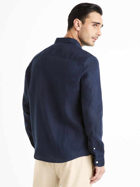 Celio Tmavě modrá pánská lněná košile Celio Daflix
