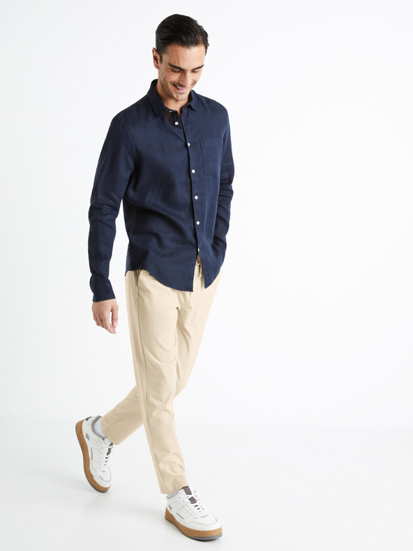 Celio Tmavě modrá pánská lněná košile Celio Daflix