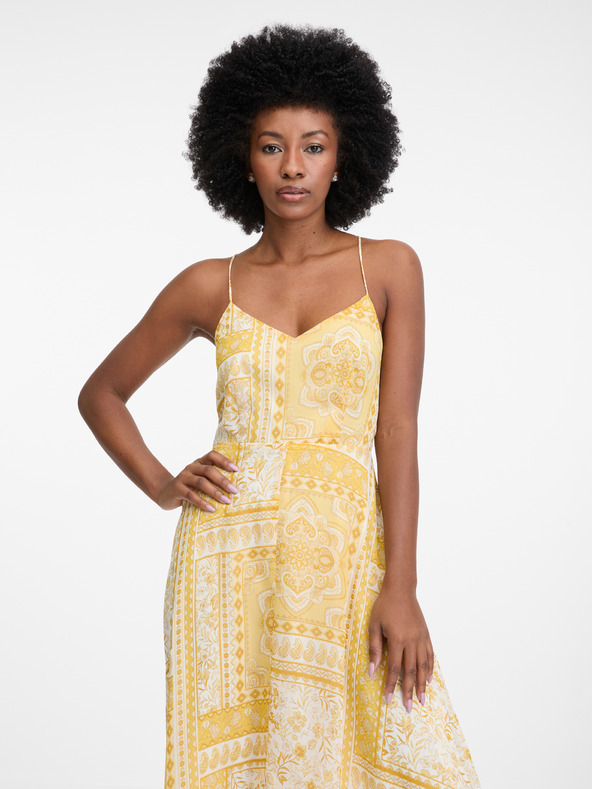 Orsay Žluté dámské midi šaty ORSAY