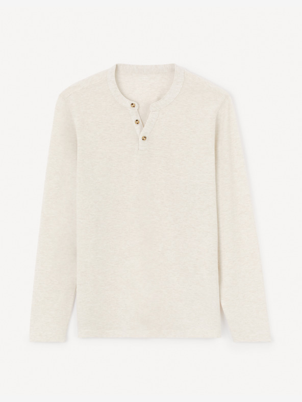 Celio Krémové pánské tričko s dlouhým rukávem Celio Fegetiml