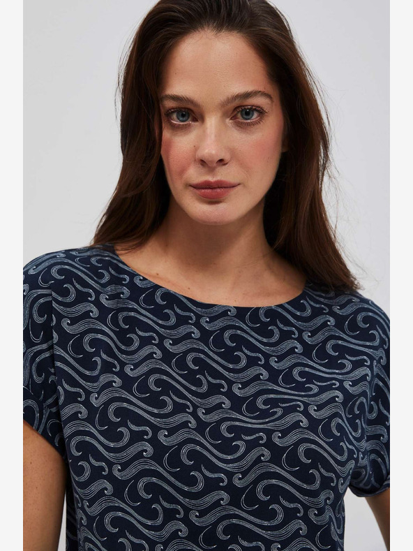 Moodo Tmavě modré vzorované tričko Moodo