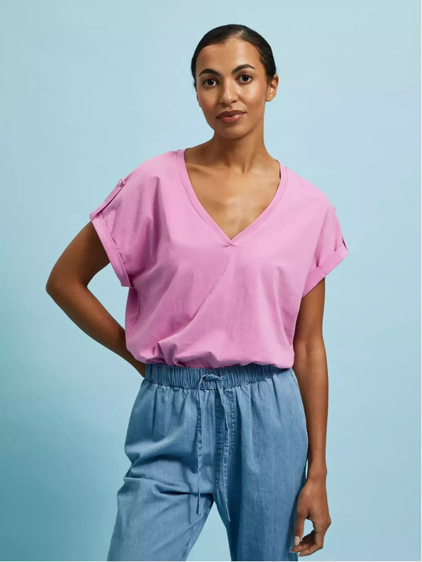 Moodo Růžové tričko s výstřihem do V Moodo