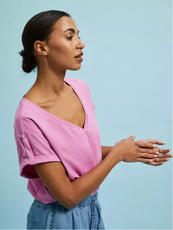 Moodo Růžové tričko s výstřihem do V Moodo